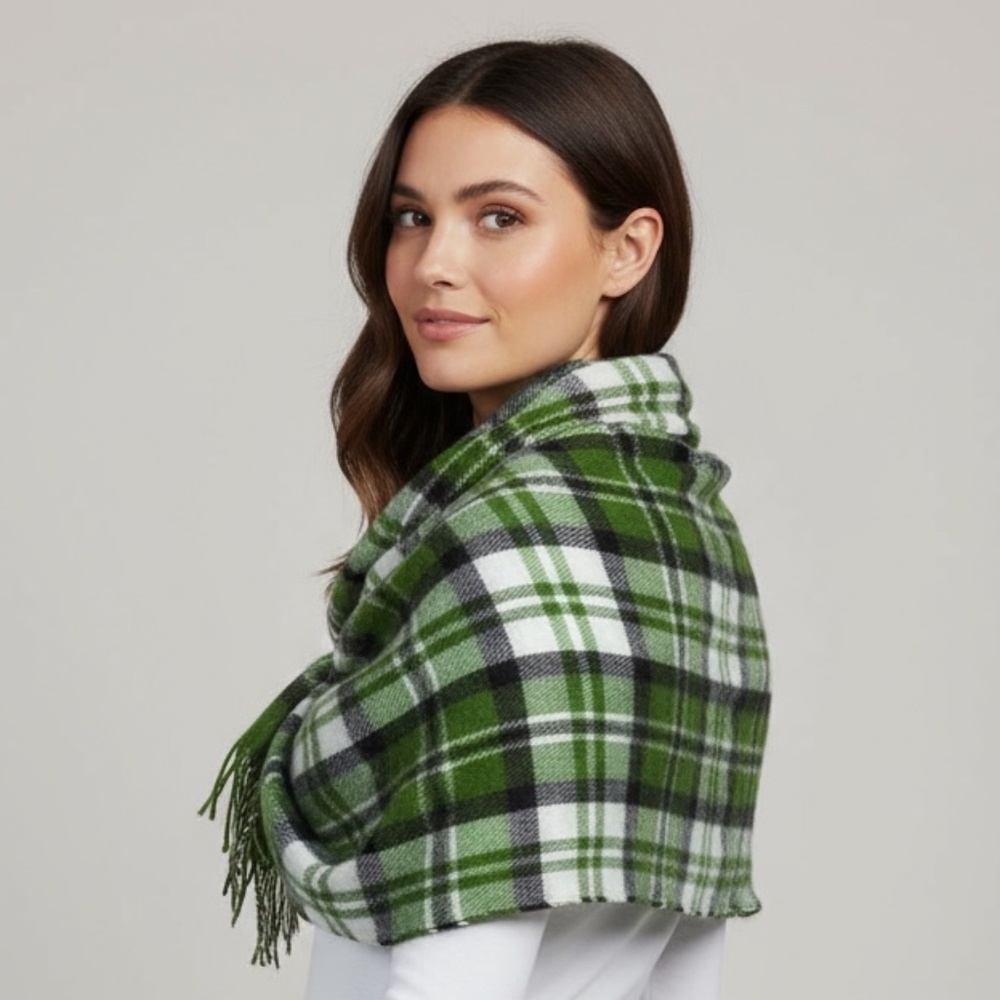 RUBBISH · OVERSIZED GREEN PLAID WOVEN SCARF